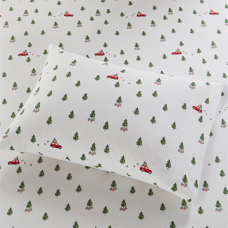Olliix Woolrich Cotton Flannel King Sheet Set Cotton in Green Tree Trip