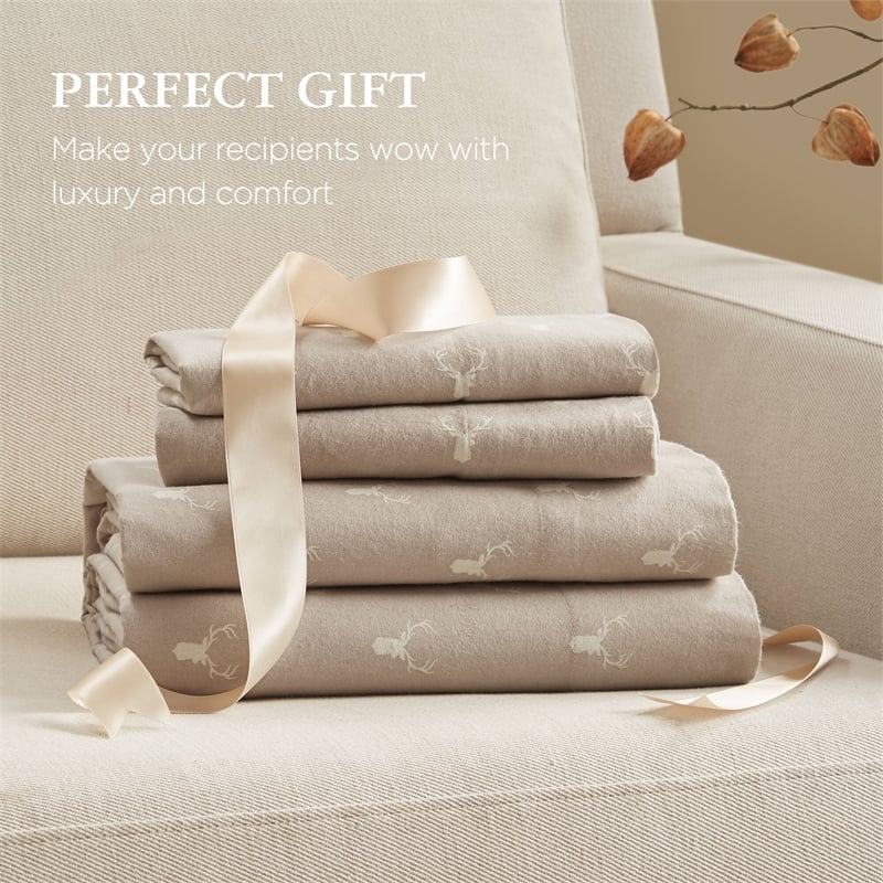 Olliix Woolrich Cotton Flannel Twin Sheet Set Cotton in Stag Head
