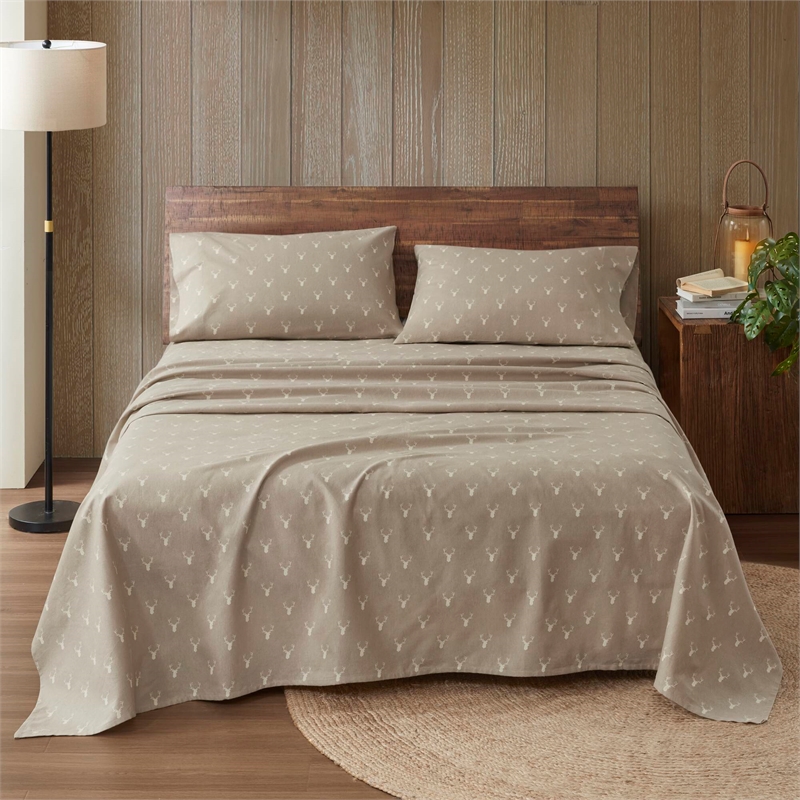 Olliix Woolrich Cotton Flannel King Sheet Set Cotton in Stag Head