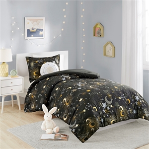 Olliix Intelligent Design Kids Celia Twin Comforter Set in Charcoal/Gold