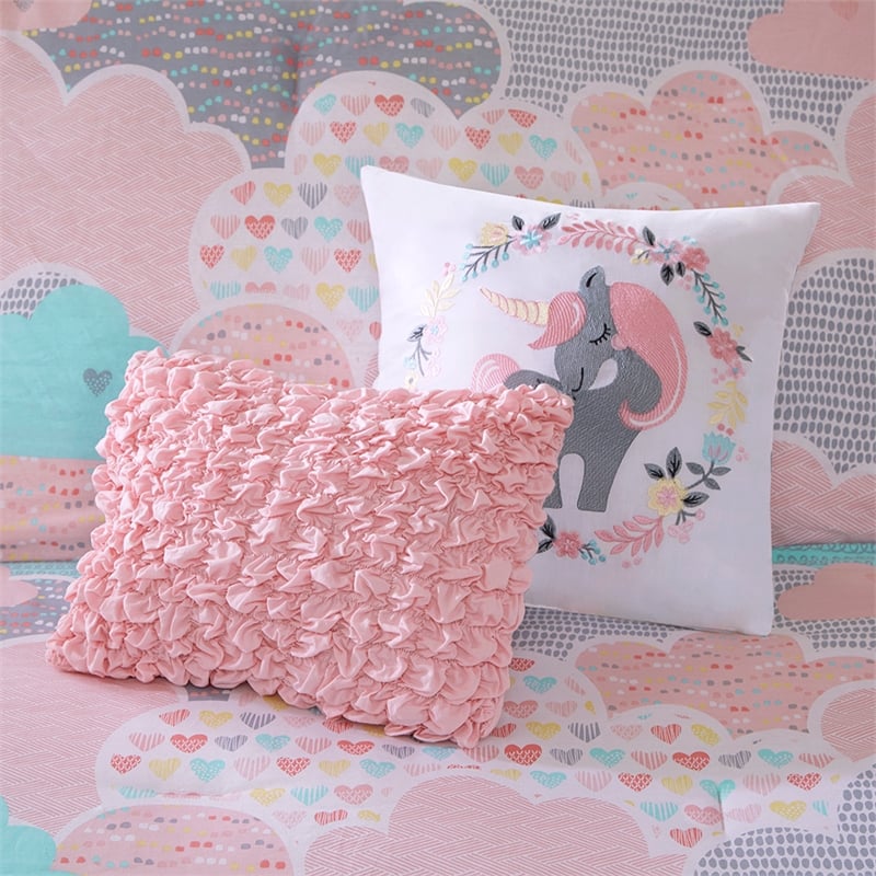 Olliix Intelligent Design Kids Cloud Twin Comforter Set Cotton in Pink