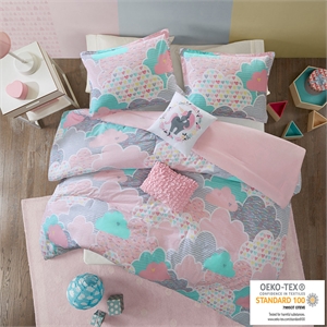 Olliix Intelligent Design Kids Cloud Twin Comforter Set Cotton in Pink