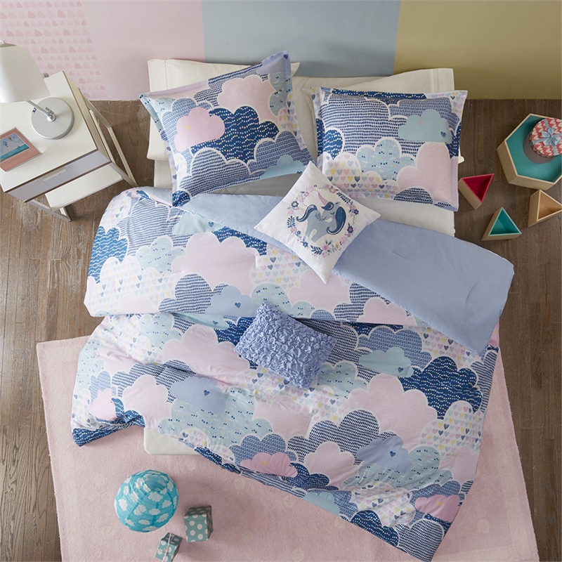 Olliix Intelligent Design Kids Cloud Twin Comforter Set Cotton in Blue
