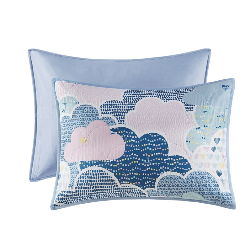 Olliix Intelligent Design Kids Cloud Twin Quilt Set Cotton in Blue