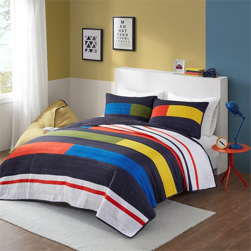 Olliix Intelligent Design Kids Morris Twin Coverlet Mini Set Cotton in Multi