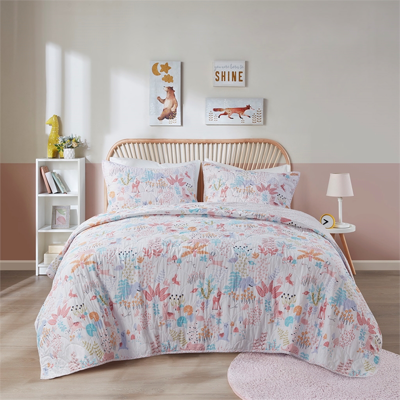 Olliix Intelligent Design Kids Iris Twin Coverlet Mini Set Cotton in Blush