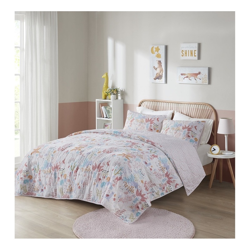 Olliix Intelligent Design Kids Iris Twin Coverlet Mini Set Cotton in Blush