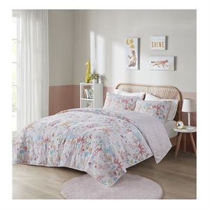 Olliix Intelligent Design Kids Iris Twin Coverlet Mini Set Cotton in Blush