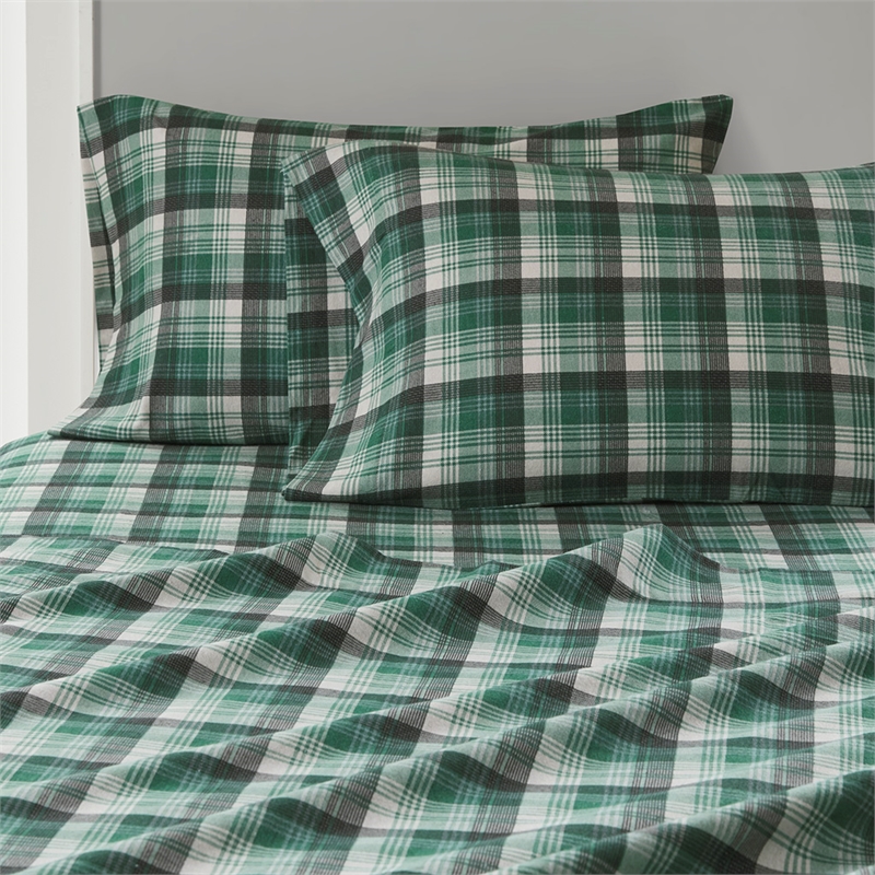 Olliix Woolrich Cotton Flannel King Sheet Set Cotton in Green Plaid