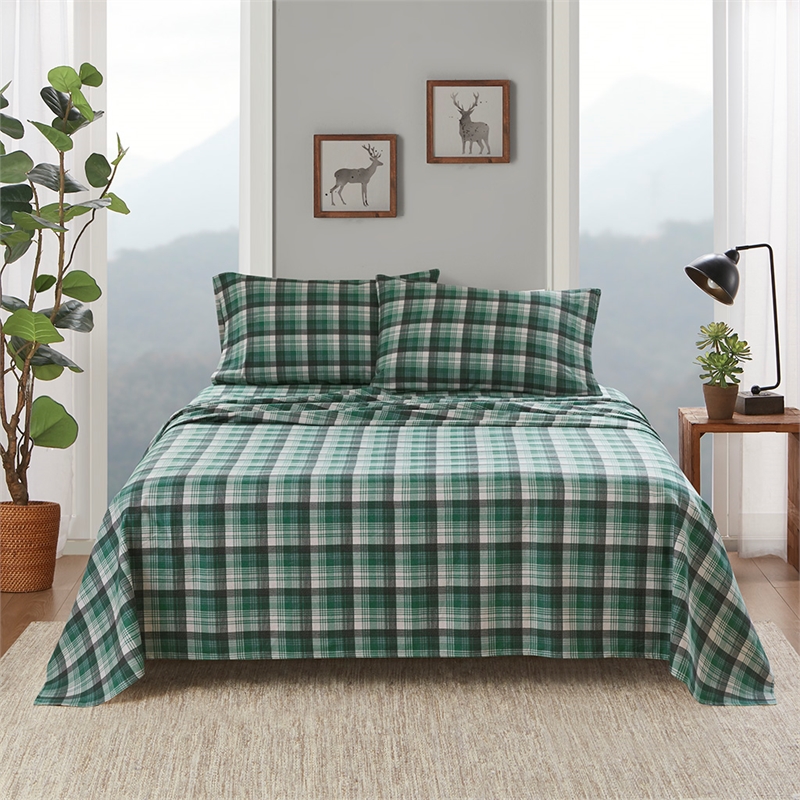 Olliix Woolrich Cotton Flannel King Sheet Set Cotton in Green Plaid