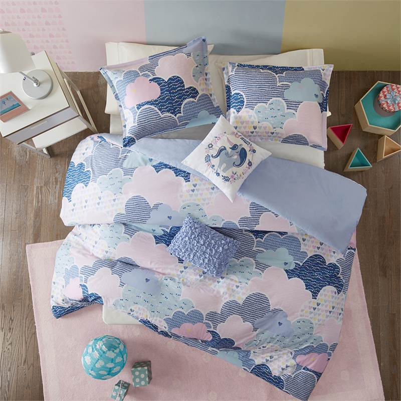 Olliix Intelligent Design Kids Cloud Twin Duvet Cover Set Cotton in Blue