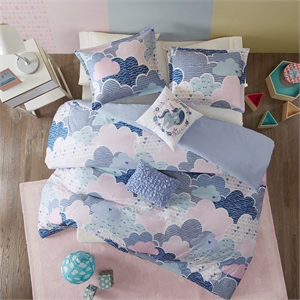 Olliix Intelligent Design Kids Cloud Twin Duvet Cover Set Cotton in Blue