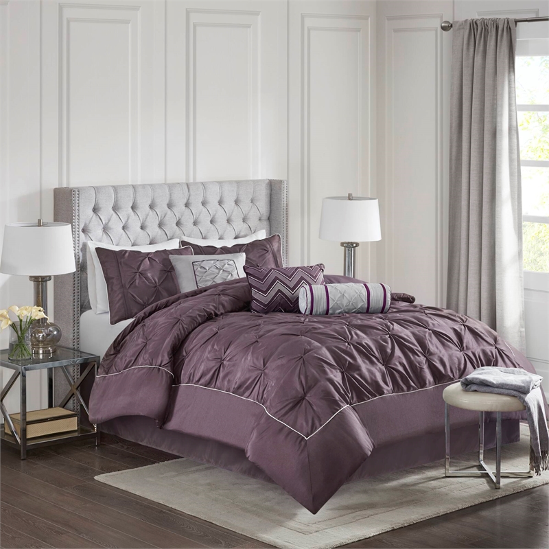 Olliix Madison Park Laurel King Comforter Set Polyester in Plum
