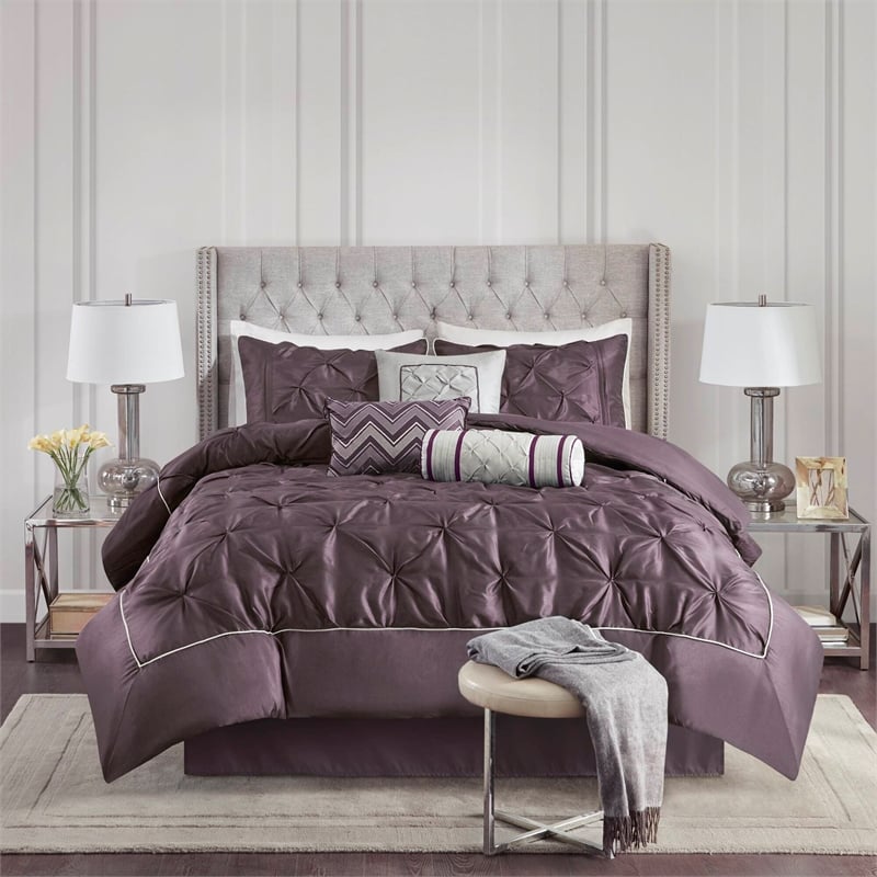 Olliix Madison Park Laurel King Comforter Set Polyester in Plum