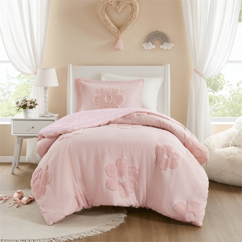 Olliix Intelligent Design Kids Gracie Twin Duvet Cover Set Polyester in Pink