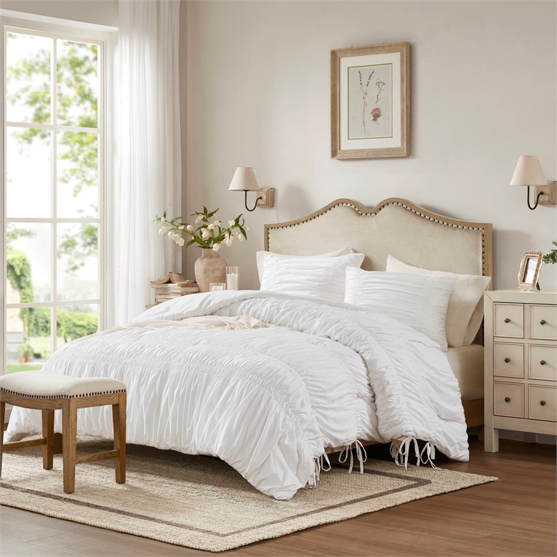 Olliix 510 Design Mia King Comforter Set Microfiber in White