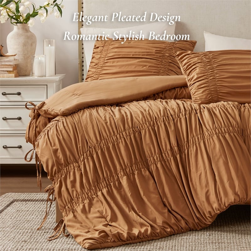 Olliix 510 Design Mia King Comforter Set Microfiber in Brown