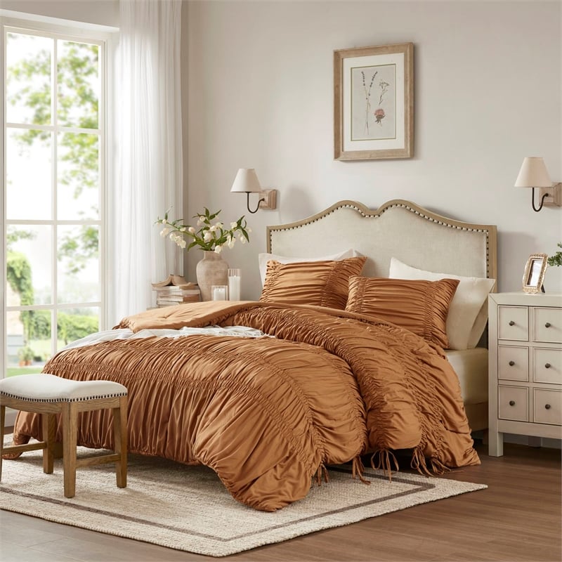 Olliix 510 Design Mia King Comforter Set Microfiber in Brown