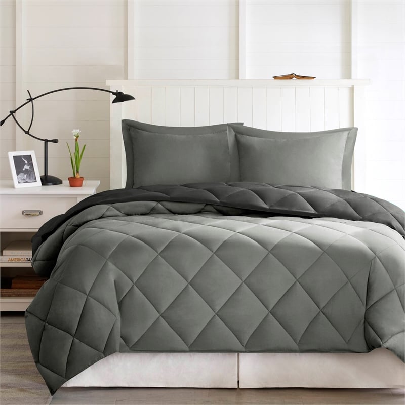 Olliix Madison Park Essentials Larkspur King Comforter Mini Set in Black/Grey