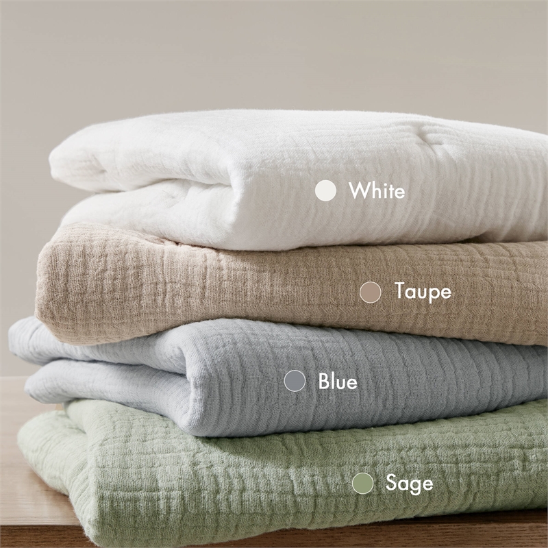 Olliix Harbor House Blue Breeze King Quilt Set Cotton in White