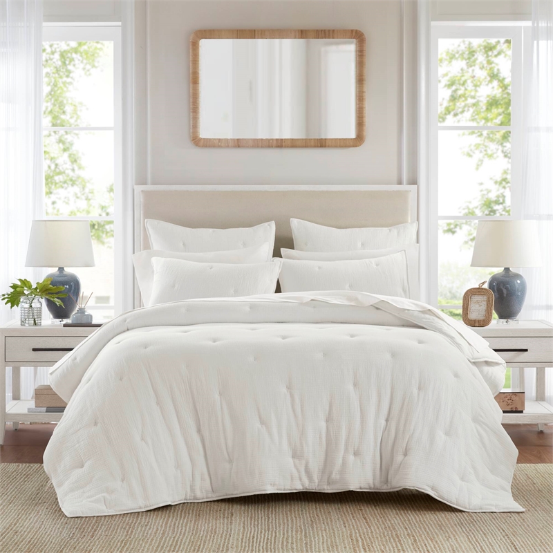 Olliix Harbor House Blue Breeze King Quilt Set Cotton in White