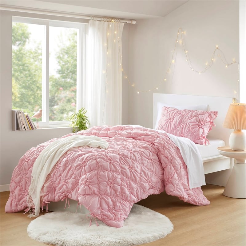 Olliix Intelligent Design Lily Twin Comforter Set Microfiber in Pink