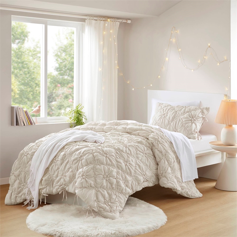 Olliix Intelligent Design Lily Twin Comforter Set Microfiber in Ivory