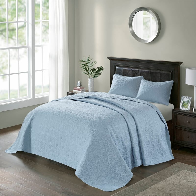 Olliix Madison Park Quebec King Bedspread Set Cotton in Blue