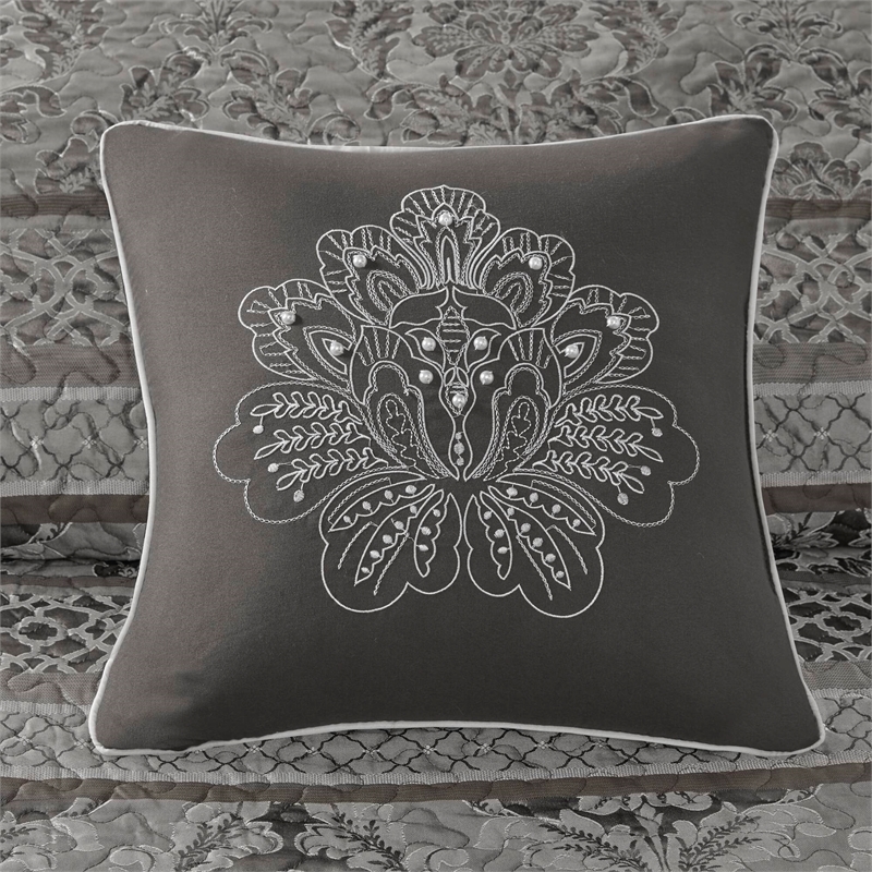 Olliix Madison Park Bellagio King Bedspread Set Microfiber in Grey