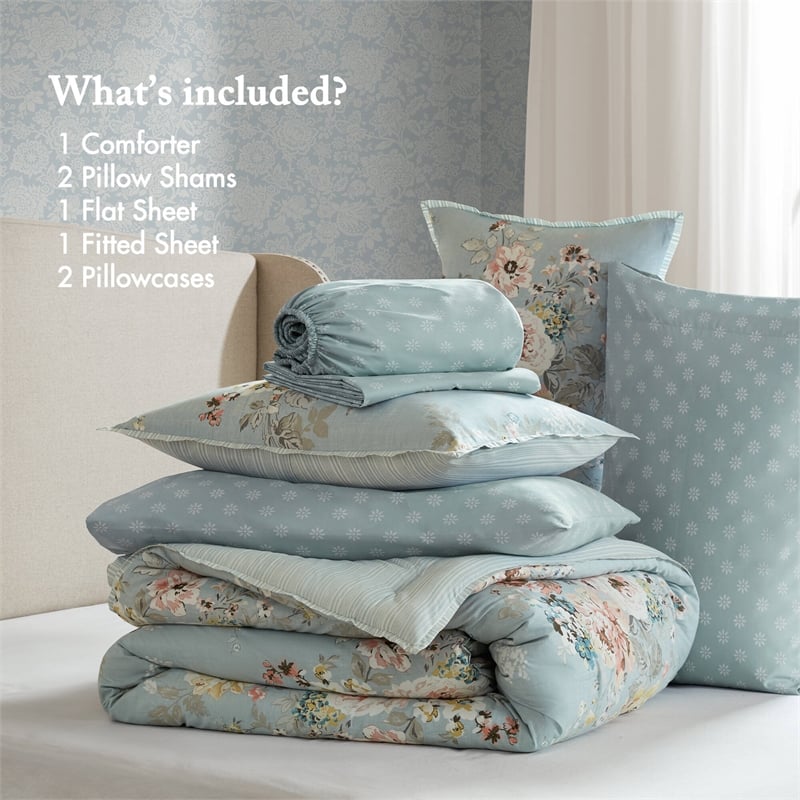 Olliix Madison Park Essentials Heather King Comforter Set Polyester in Soft Blue