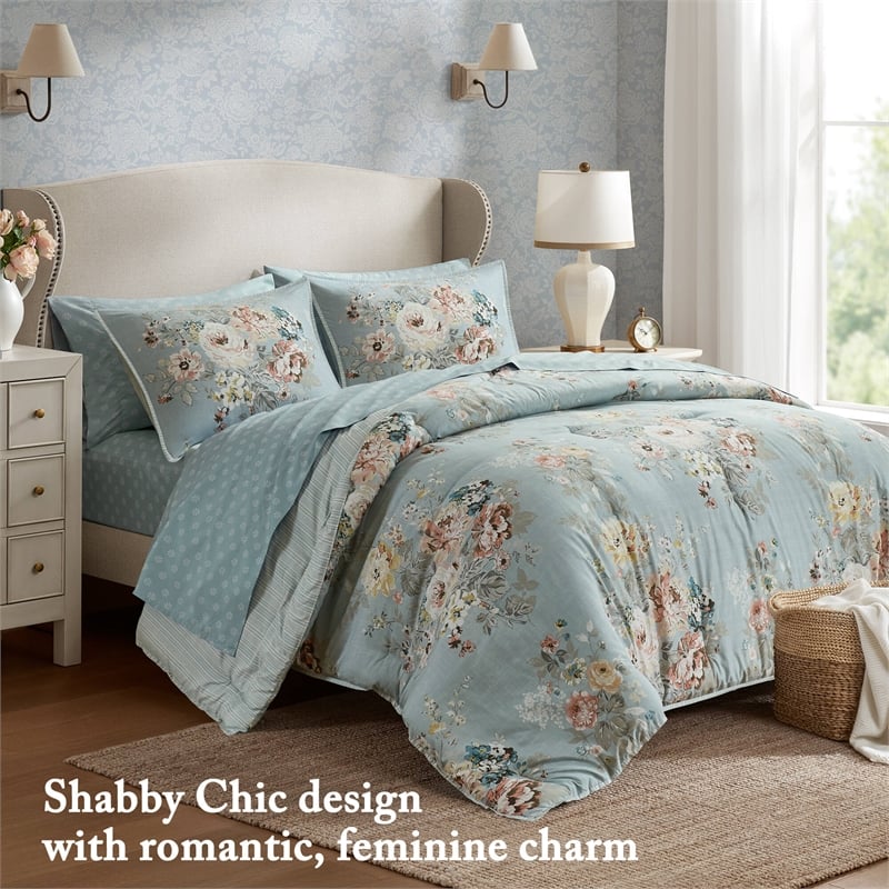 Olliix Madison Park Essentials Heather King Comforter Set Polyester in Soft Blue
