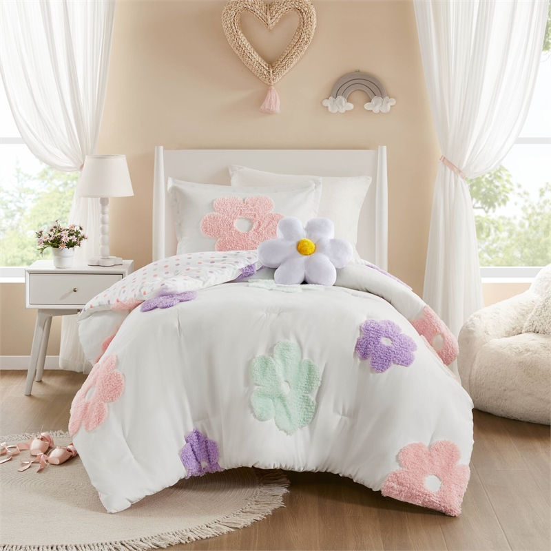 Olliix Intelligent Design Kids Gracie Twin Comforter Set in White/Purple