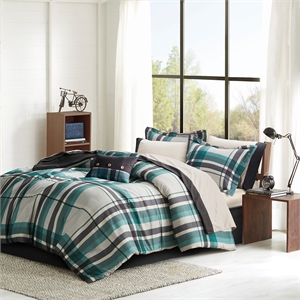 Olliix Intelligent Design Robbie Full Comforter Set Polyester in Teal/Black