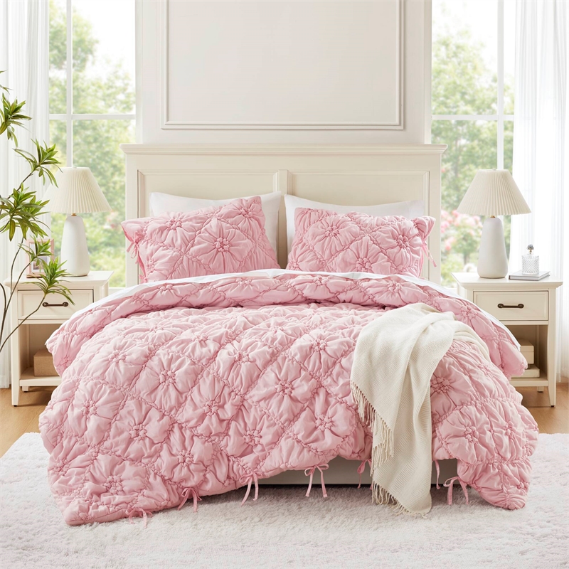 Olliix Intelligent Design Lily King Comforter Set Microfiber in Pink