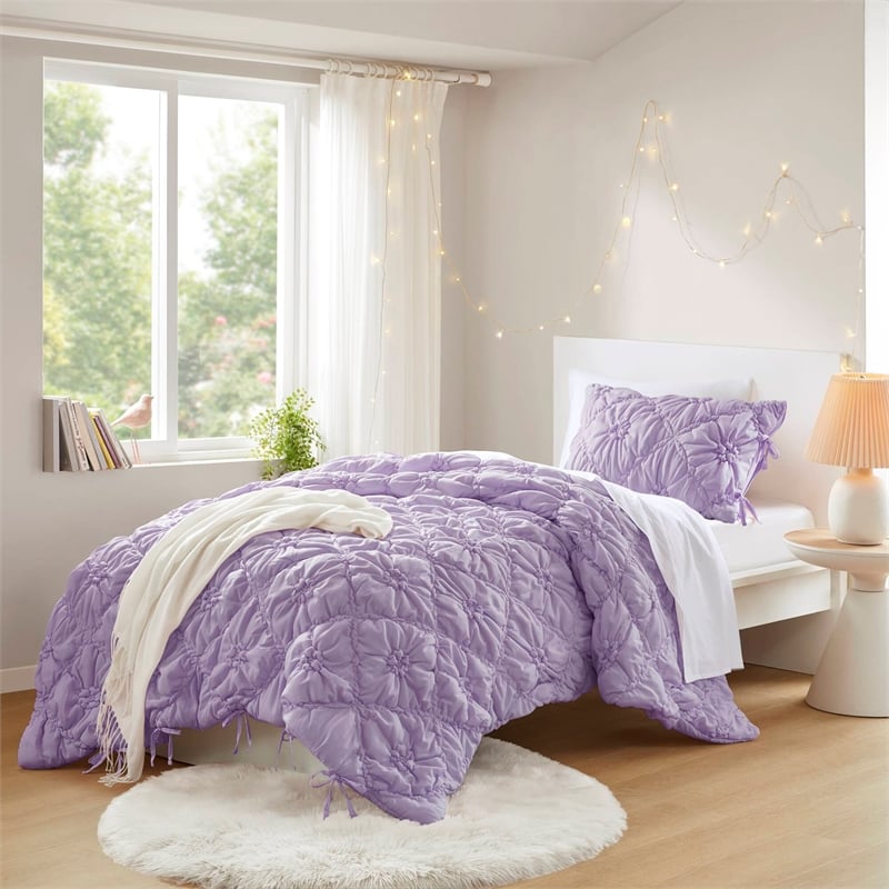 Olliix Intelligent Design Lily Twin Comforter Set Microfiber in Purple