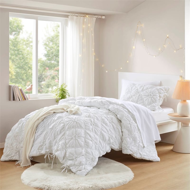 Olliix Intelligent Design Lily Twin Comforter Set Microfiber in White