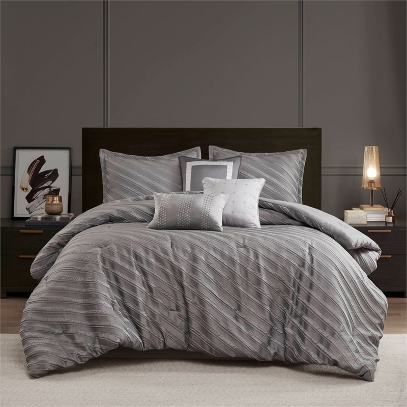 Olliix Madison Park Riva King Comforter Set Polyester in Grey