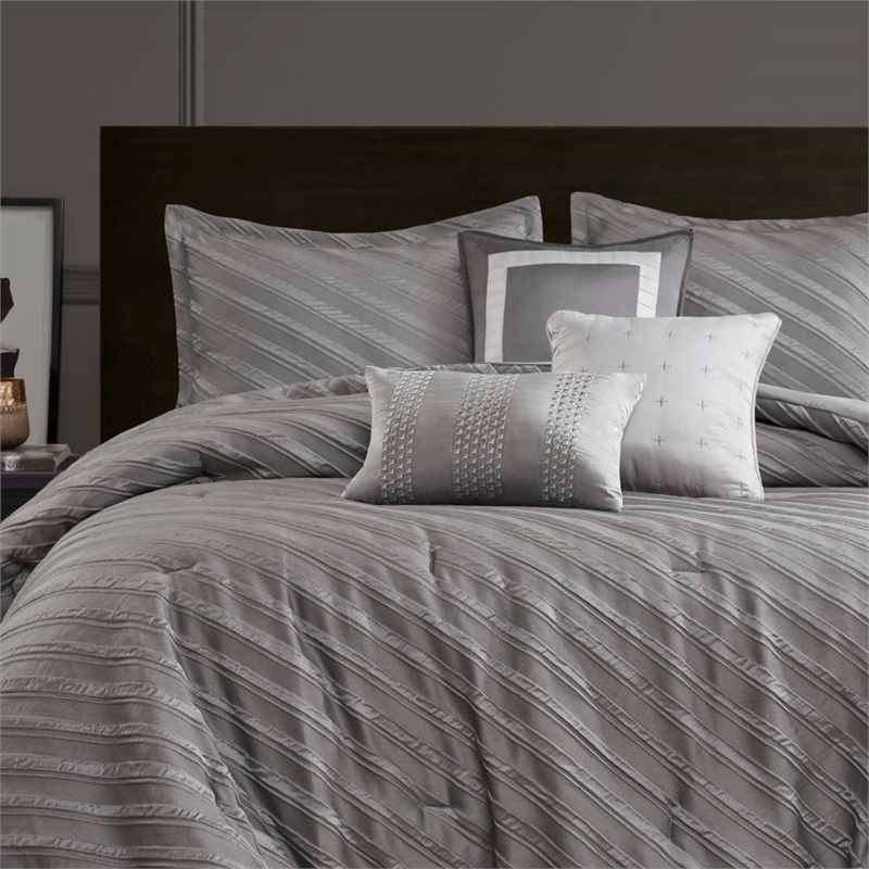 Olliix Madison Park Riva King Comforter Set Polyester in Grey