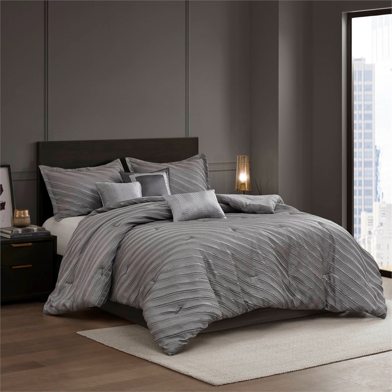 Olliix Madison Park Riva King Comforter Set Polyester in Grey
