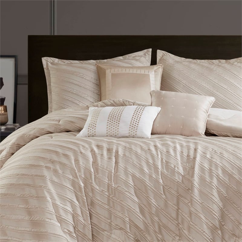 Olliix Madison Park Riva King Comforter Set Polyester in Beige