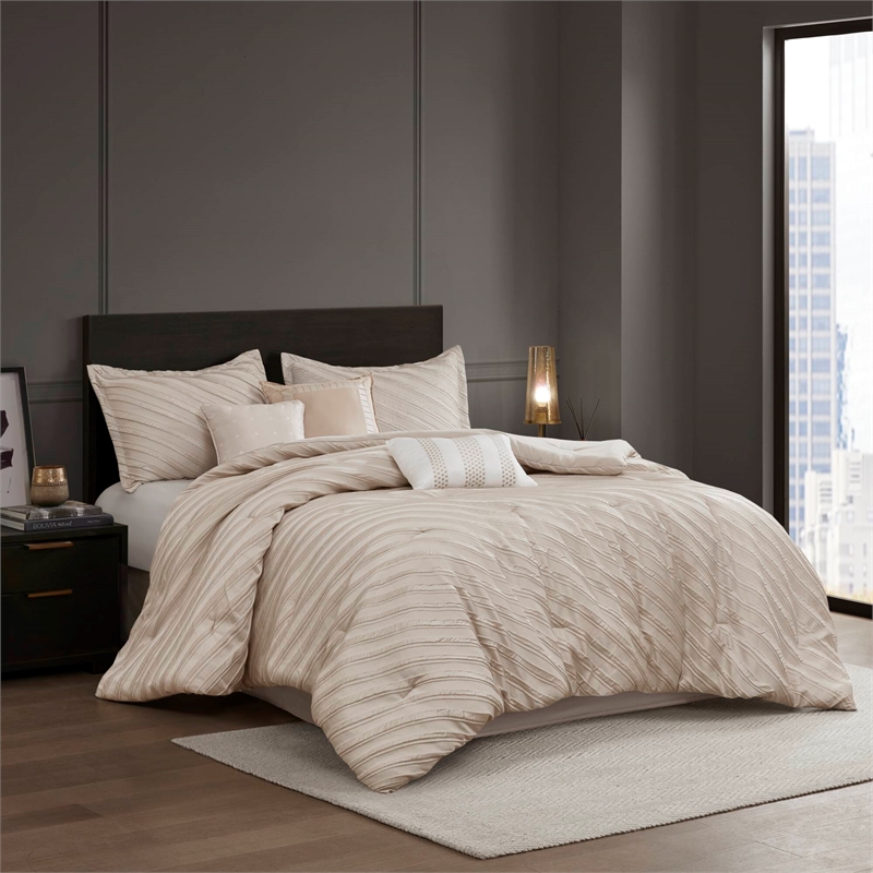 Olliix Madison Park Riva King Comforter Set Polyester in Beige