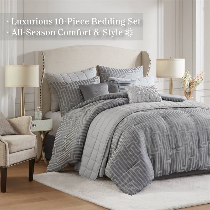 Olliix Madison Park Royce King Comforter Set Polyester in Grey