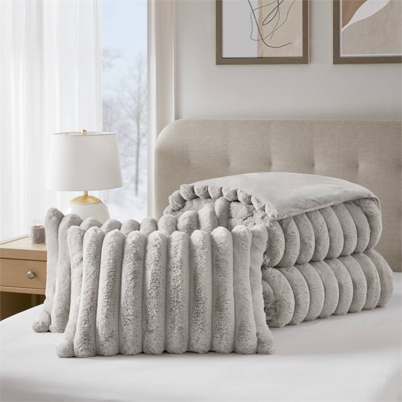 Olliix Madison Park Jasmine King Comforter Mini Set Polyester in Light Gray