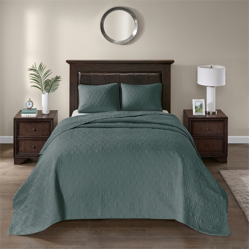 Olliix Madison Park Quebec King Bedspread Set Cotton in Balsam Green