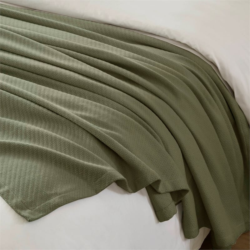 Olliix Madison Park Liquid Cotton Twin Blanket Cotton in Olive Green