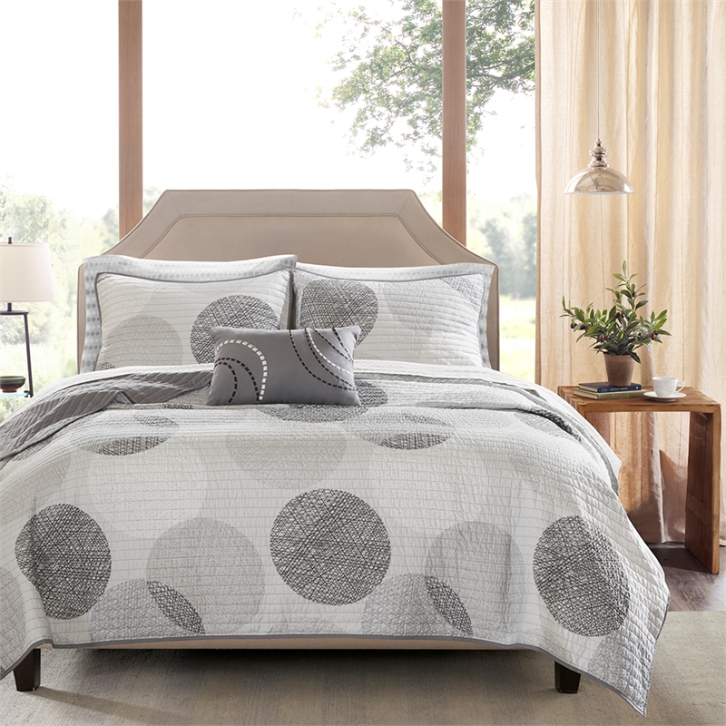 Olliix Madison Park Essentials Knowles Twin Quilt Set Cotton in Grey