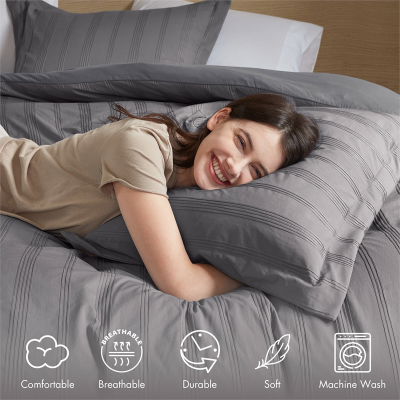 Olliix Super Listing Logan Full Comforter Set Polyester in Charcoal