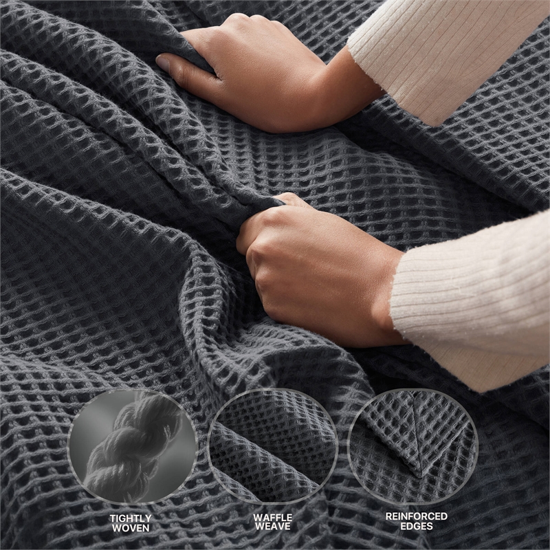 Olliix Madison Park Waffle Weave King Blanket Cotton in Dark Grey