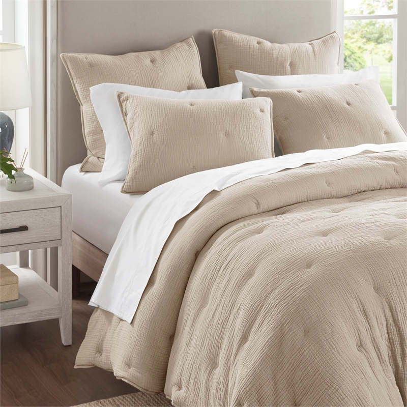 Olliix Harbor House Blue Breeze King Quilt Set Cotton in Taupe