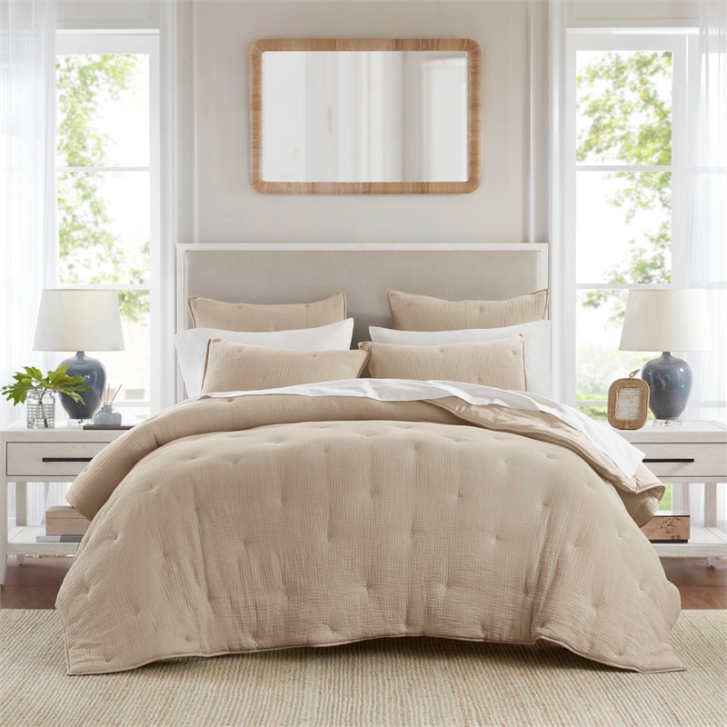 Olliix Harbor House Blue Breeze King Quilt Set Cotton in Taupe